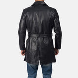 Jordane Black Leather Belted Coat