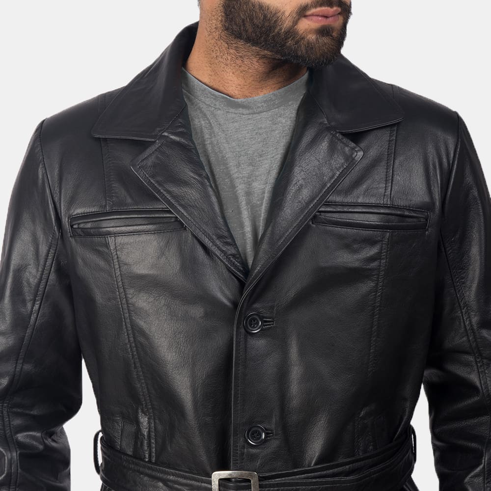 Jordane Black Leather Belted Coat