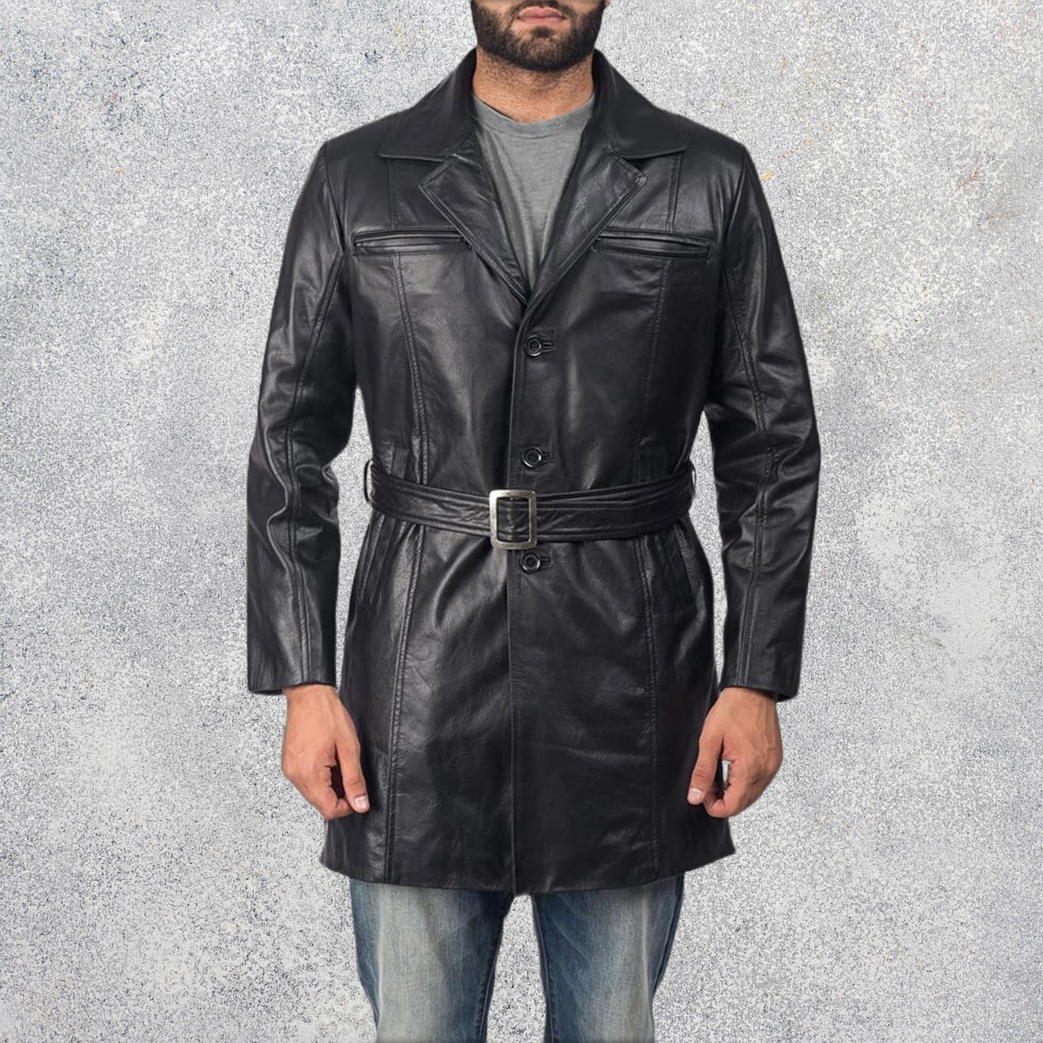 Jordane Black Leather Belted Coat
