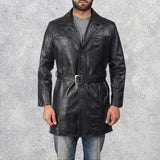 Jordane Black Leather Belted Coat