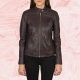 Kelsee Maroon Leather Biker Jacket