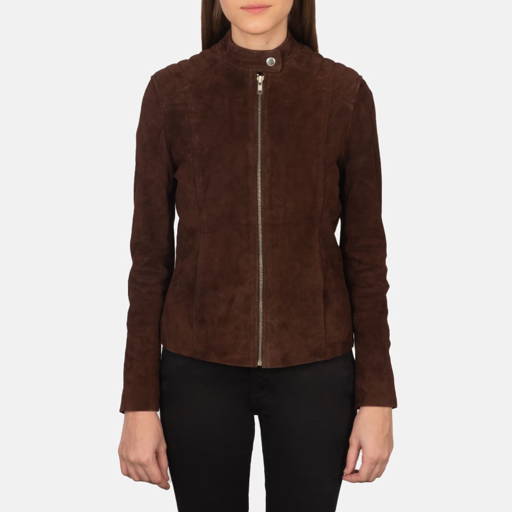 Aubrey Mocha Suede Biker Jacket for Women