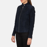 Aubrey Navy Blue Suede Biker Jacket for Women