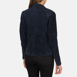 Aubrey Navy Blue Suede Biker Jacket for Women
