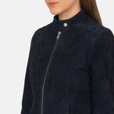 Aubrey Navy Blue Suede Biker Jacket for Women