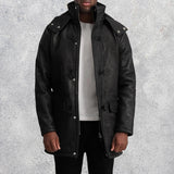 Kieran Black Snuffed Leather Duffle Coat for Men