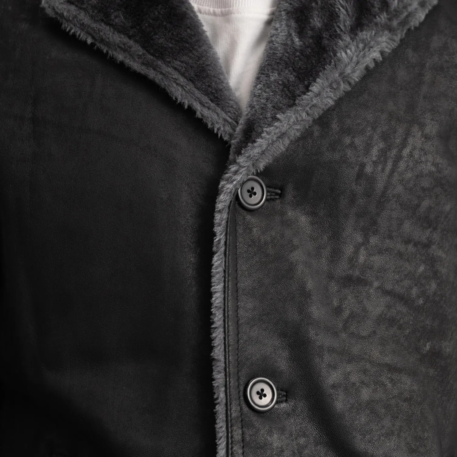 Victor Distressed Black Shearling Long Coat for Men