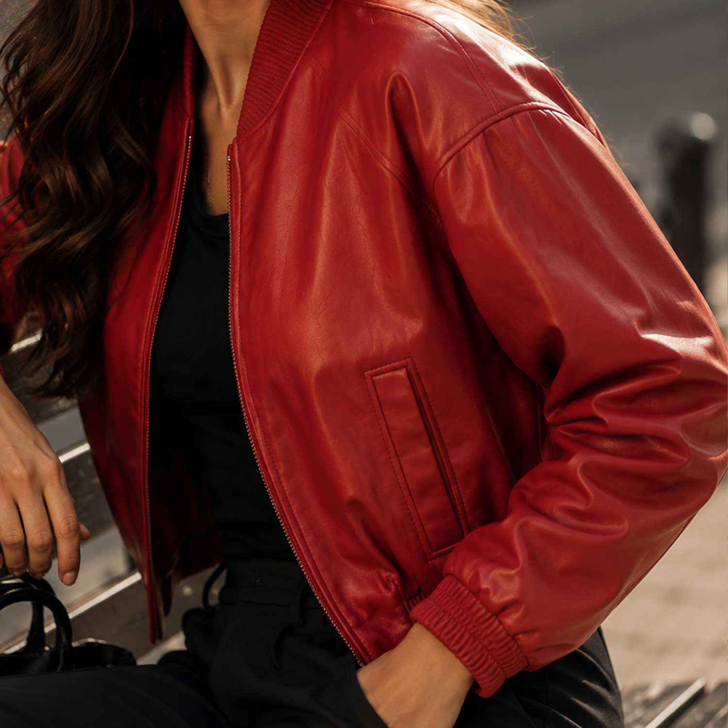 Lady Ravenshire Leather Bomber Jacket Pocket Detail Close Up