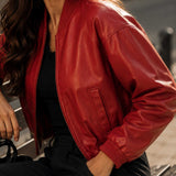 Lady Ravenshire Leather Bomber Jacket Pocket Detail Close Up