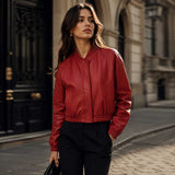 Lady Ravenshire Red Leather Bomber Jacket Front View