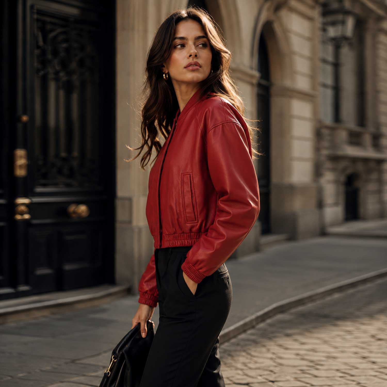 Lady Ravenshire Women's Leather Bomber Jacket Side Profile