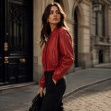 Lady Ravenshire Women's Leather Bomber Jacket Side Profile
