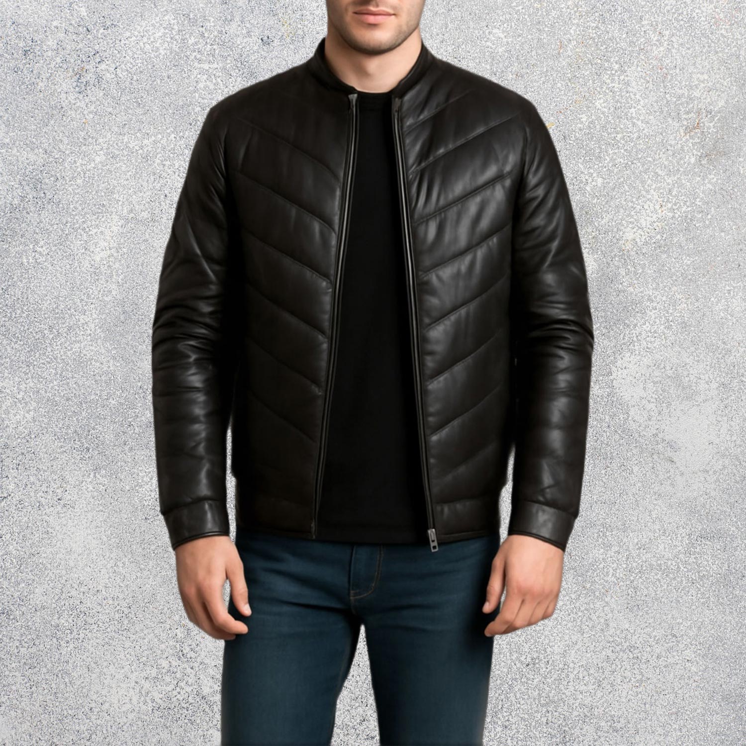 Landon Black Leather Puffer Jacket for Men