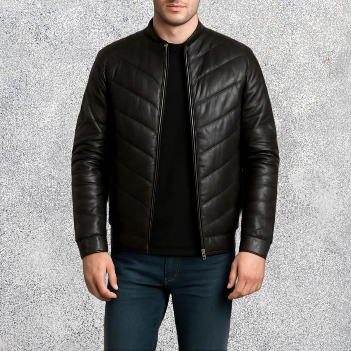 Landon Black Leather Puffer Jacket for Men