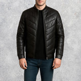 Landon Black Leather Puffer Jacket for Men