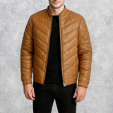 Landen Tan Leather Puffer Jacket for Men