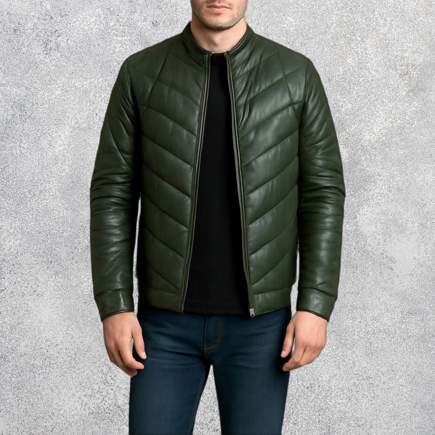 Landon Green Leather Puffer Jacket for Men