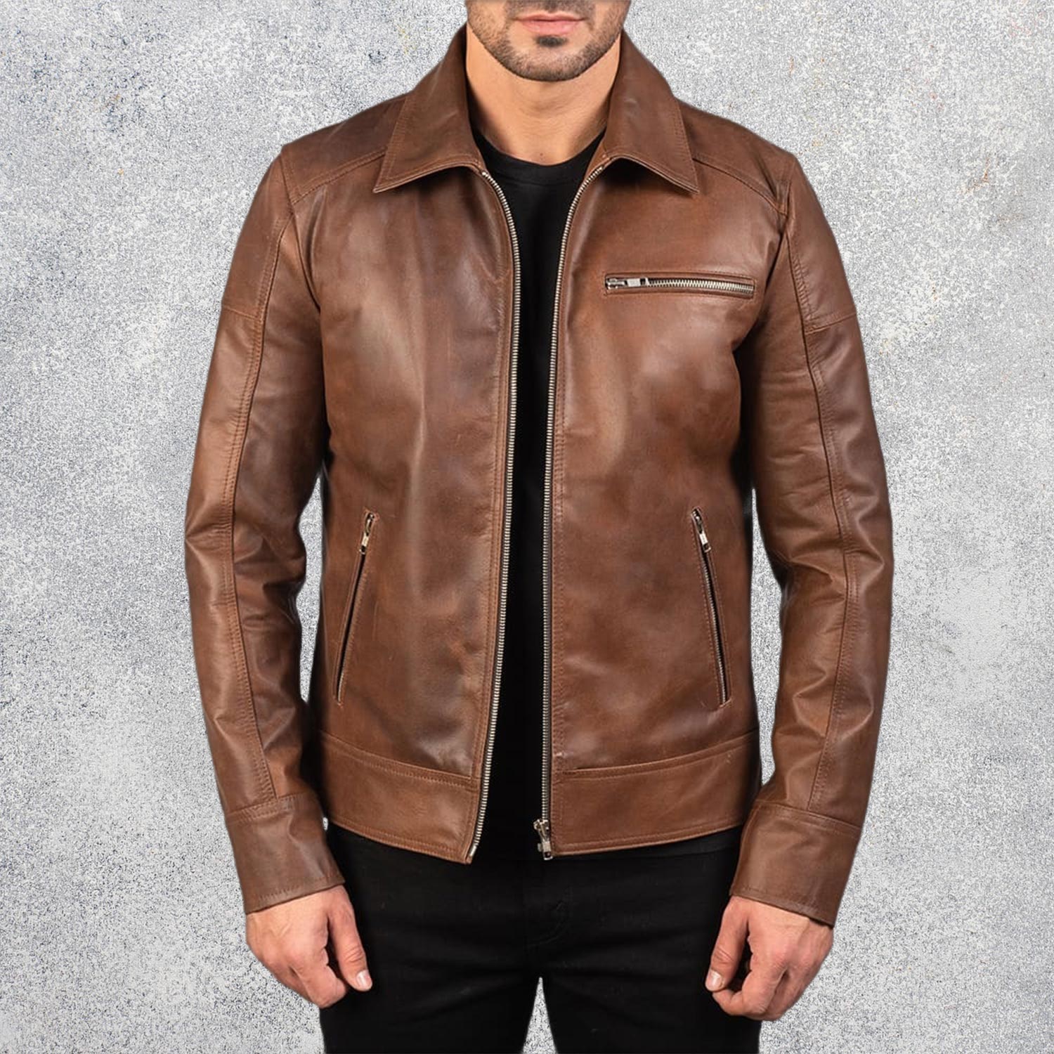 Lavendard Brown Leather Biker Jacket