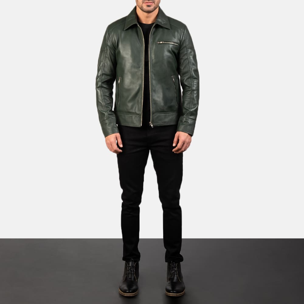 Larsen Green Leather Biker Jacket