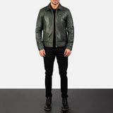 Larsen Green Leather Biker Jacket