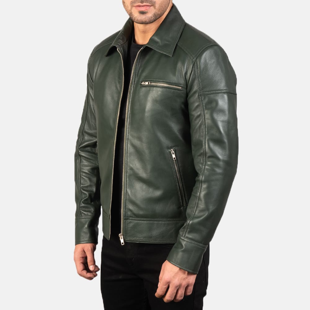 Larsen Green Leather Biker Jacket