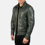 Larsen Green Leather Biker Jacket