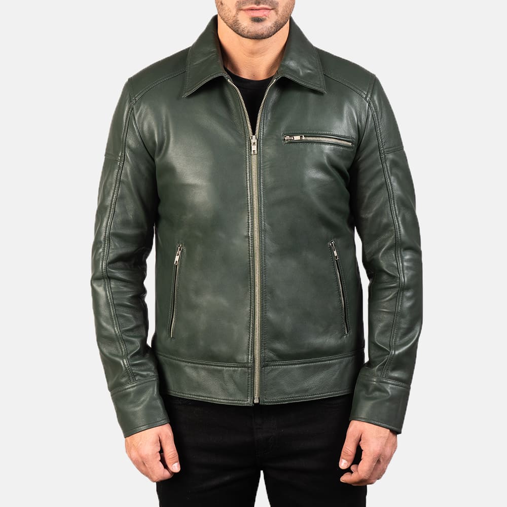 Larsen Green Leather Biker Jacket