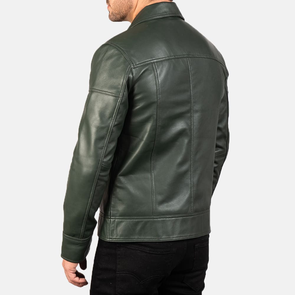 Larsen Green Leather Biker Jacket