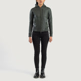 Isolde Green Hooded Leather Bomber Jacket for Women