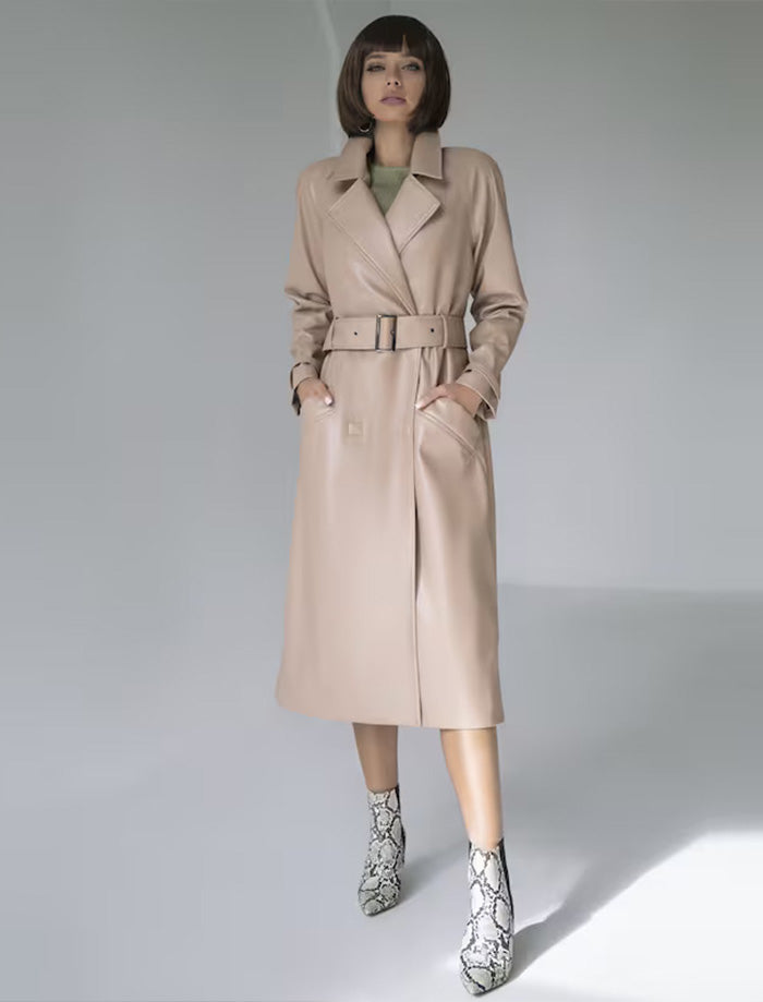 Lunara Women’s Soft Sand Genuine Leather Trench Coat