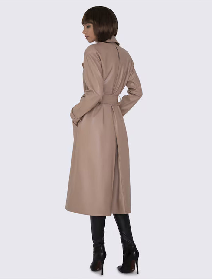 Lunara Women’s Soft Sand Genuine Leather Trench Coat