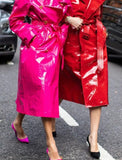Lustre Luxe Women’s Hot Pink and Red Leather Trench Coat