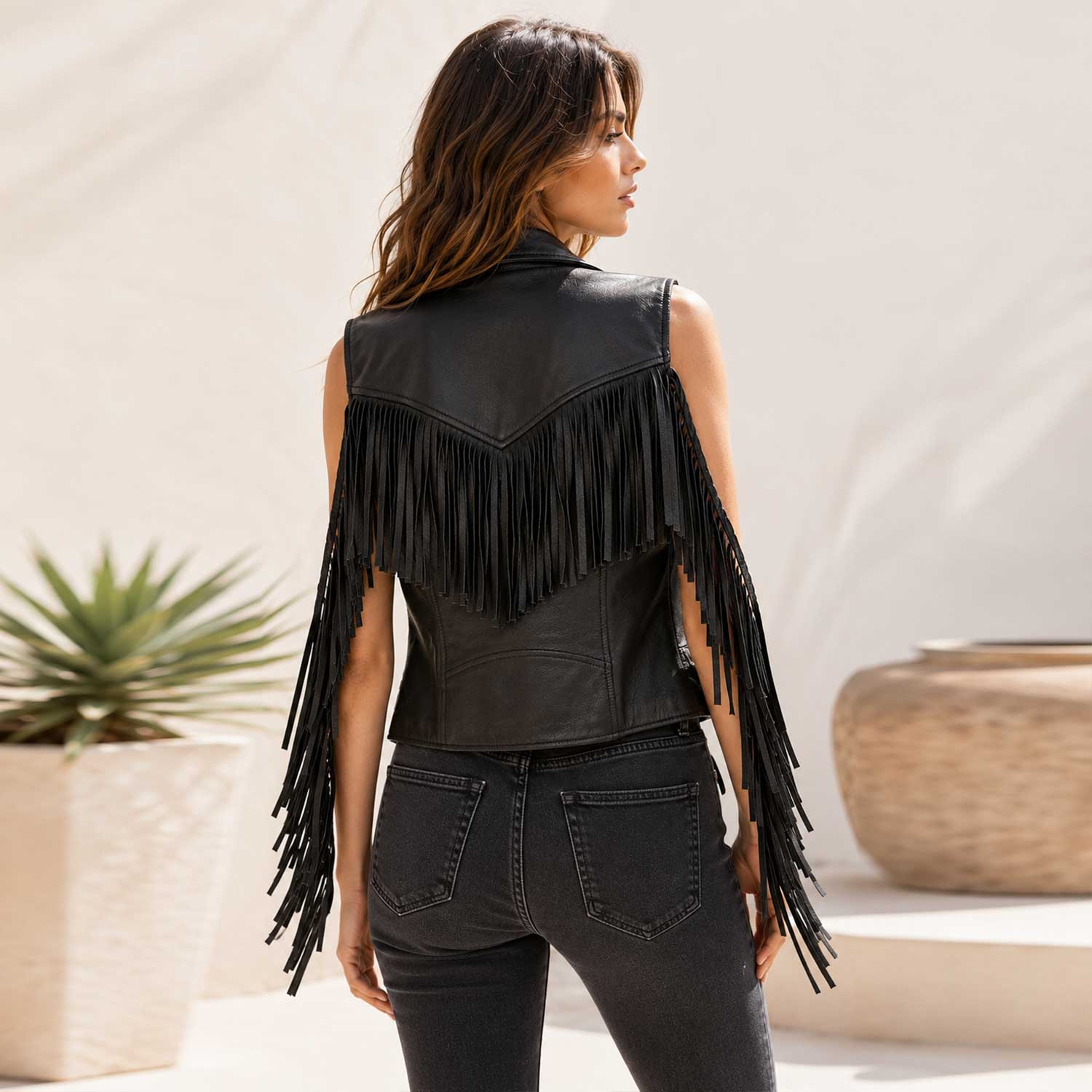 Luxury Black Fringe Leather Vest
