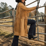 fringe leather coat
leather duster
western jacket
cowgirl coat
sheep leather
fringe jacket
western fashion
boho leather
ranch style
country outfit
gift for her
long leather coat
luxury jacket