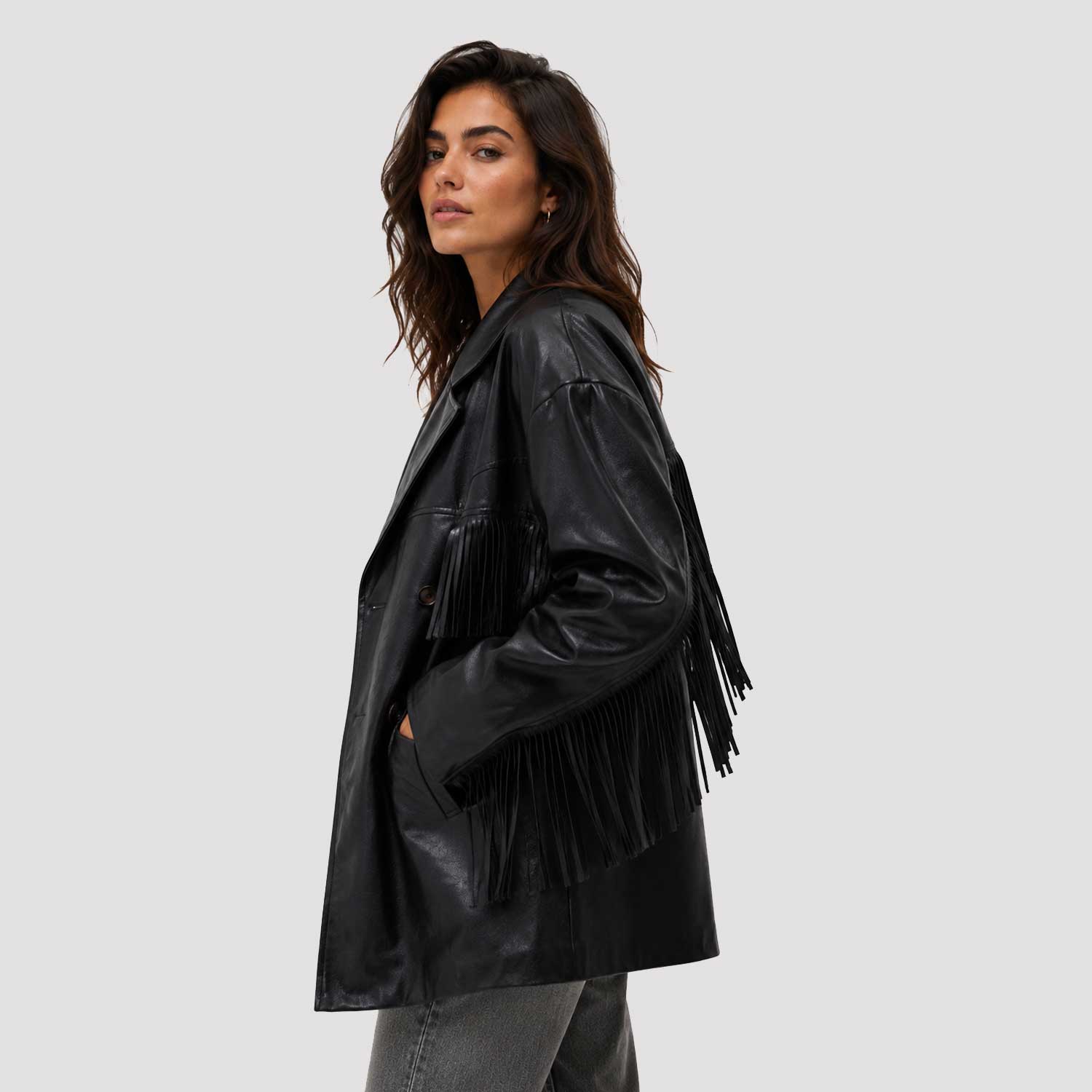Women's Black Full Grain Leather Fringe Jacket
Luxury Women's Leather Fringe Jacket
Handmade Black Leather Fringe Jacket
Premium Full Grain Leather Fringe Jacket
Women's Oversized Leather Fringe Jacket
Western Style Leather Fringe Jacket
Boho Leather Fringe Jacket for Women
Black Leather Fringe Blazer
Leather Fringe Jacket Close Up
Premium Leather Fringe Detail
Leather Fringe Shoulder Detail
Full Grain Leather Texture