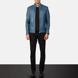 Malone Blue Leather Biker Jacket