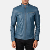 Malone Blue Leather Biker Jacket