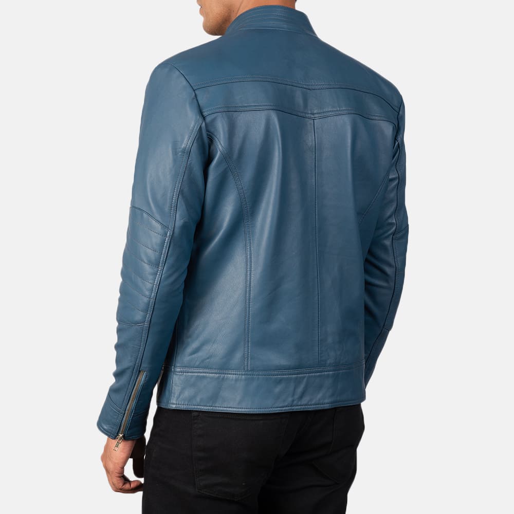 Malone Blue Leather Biker Jacket