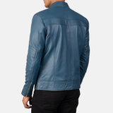 Malone Blue Leather Biker Jacket