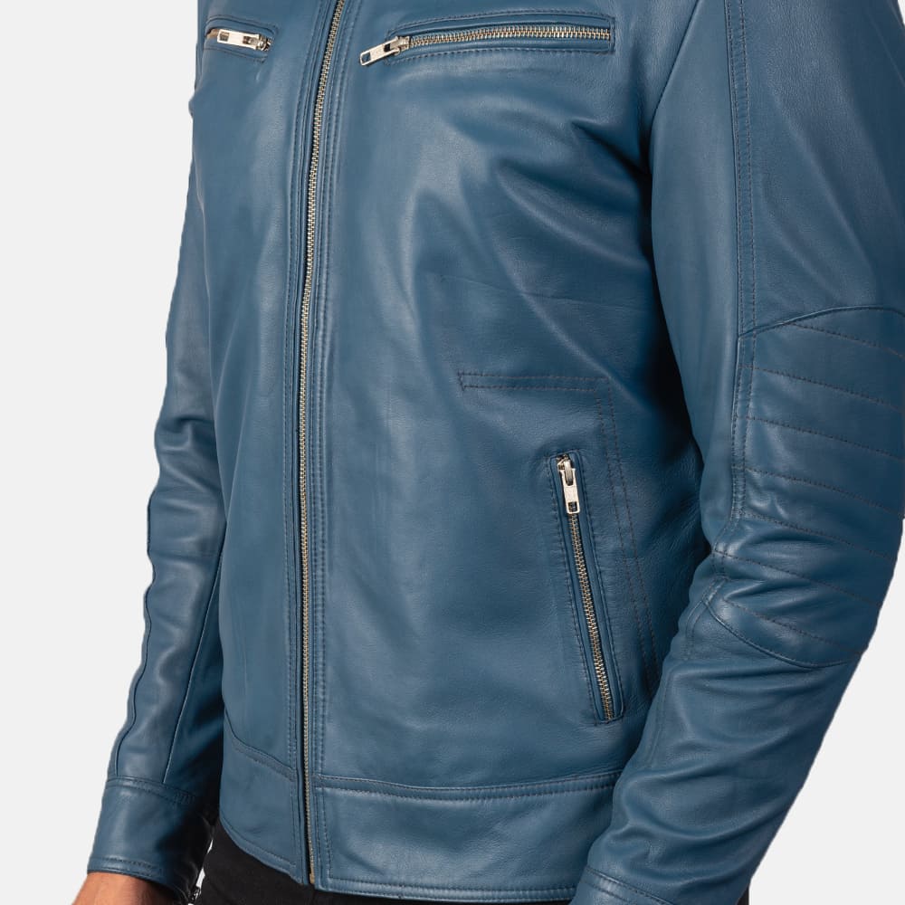 Malone Blue Leather Biker Jacket