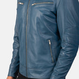 Malone Blue Leather Biker Jacket