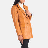 Evelyn Tan Brown Leather Blazer for Women