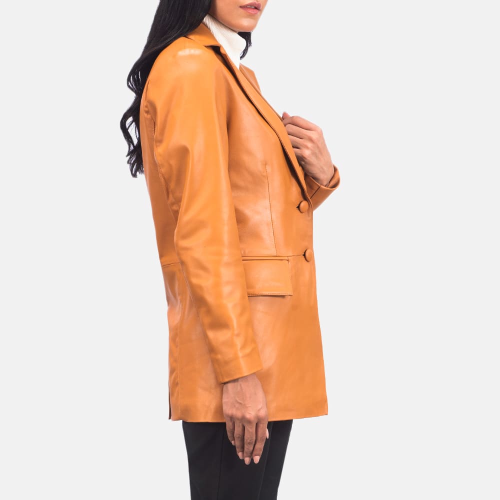 Evelyn Tan Brown Leather Blazer for Women
