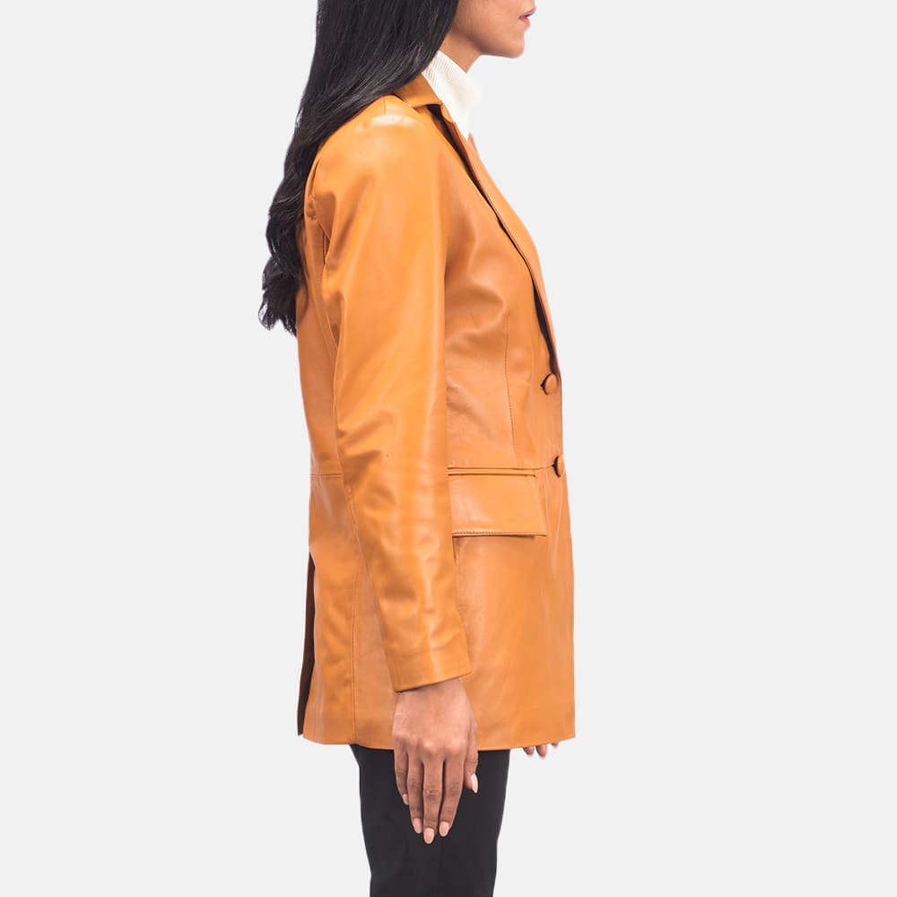 Evelyn Tan Brown Leather Blazer for Women