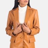 Evelyn Tan Brown Leather Blazer for Women