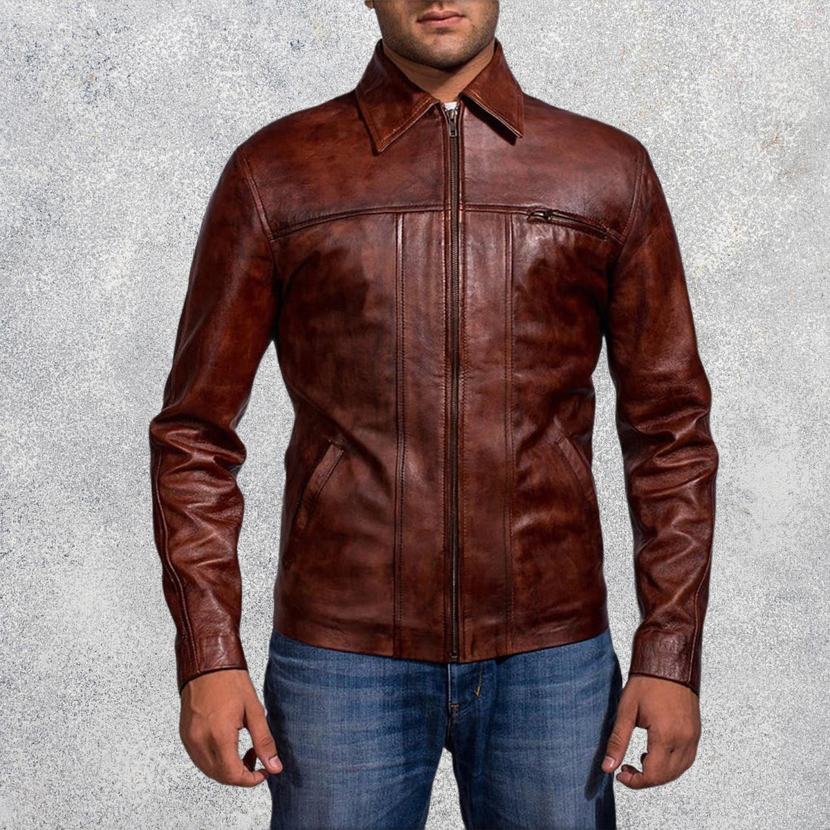 Marvello Distressed Brown Leather Jacket for Men