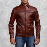 Marvello Distressed Brown Leather Jacket for Men