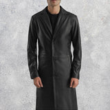Mason Black Leather Single-Breasted Coat