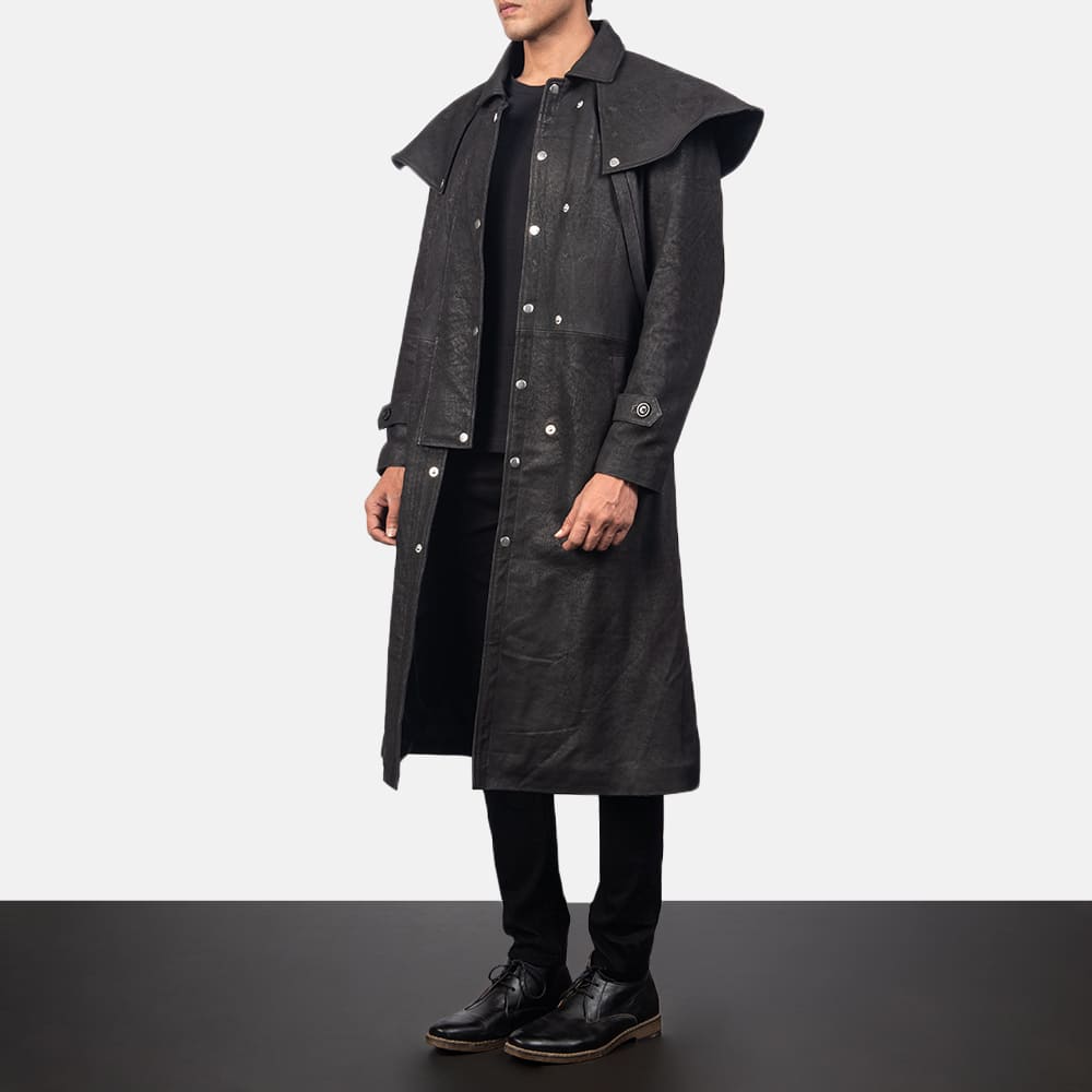 Maverick Black Leather Duster Leather Trench Coat