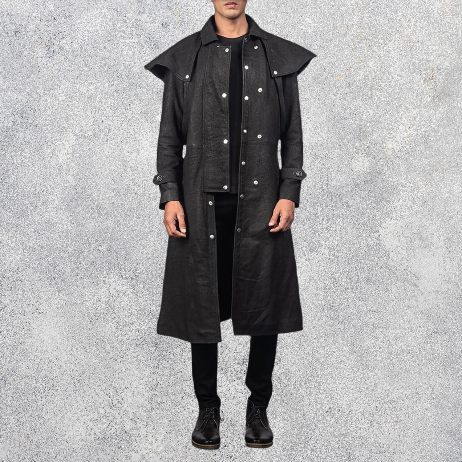Maverick Black Leather Duster Leather Trench Coat
